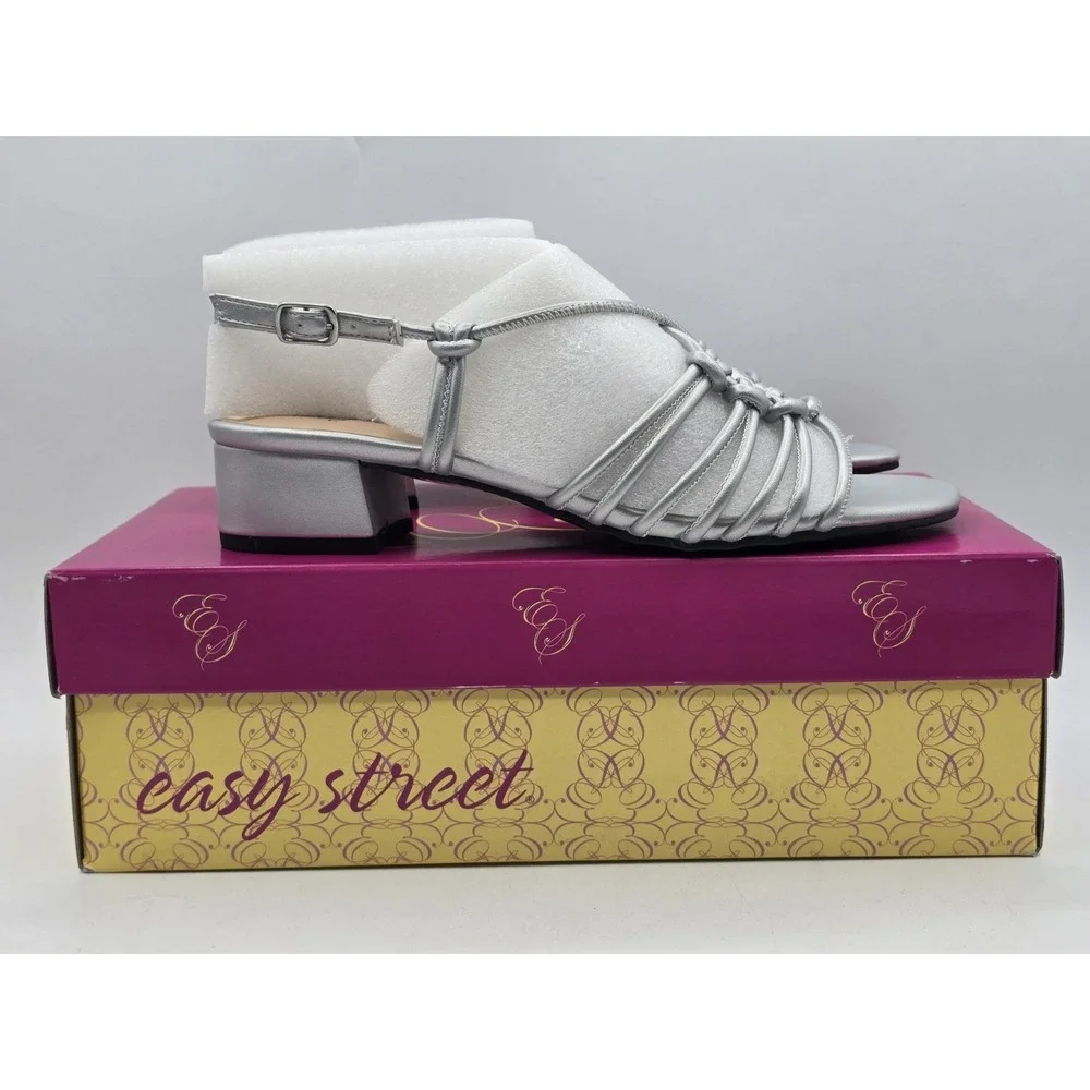 New Easy Street Womens‎ Sicilia Strappy Sandals Size 8 M Shoes Silver NIB